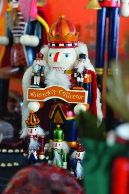 ALTA VISTA: A winter village cottage; an ornament from the storybook tree; a nutcracker from the family’s collection.