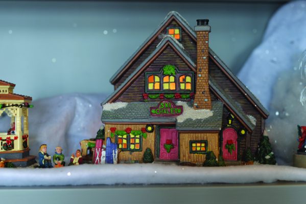 ALTA VISTA: A winter village cottage; an ornament from the storybook tree; a nutcracker from the family’s collection.