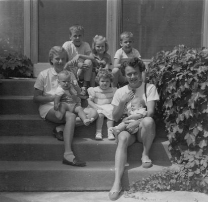 The Hagenah and Rich families on the steps of Hillcroft in the summer of 1953.