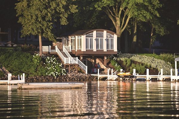 The boathouses shown here span the shoreline from just north of Fontana to the east, along Geneva Lake’s south shore. Although this part of the lake was mostly developed after the north shore, it still includes a collection of impressive boathouses.