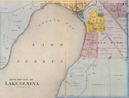 This plat map from the late 19th century shows the parcel owned by L.Z. (Levi) Leiter. 
Photo courtesy Geneva Lake Museum.