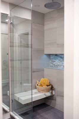 The new bathroom configuration allowed for a luxurious shower alcove.