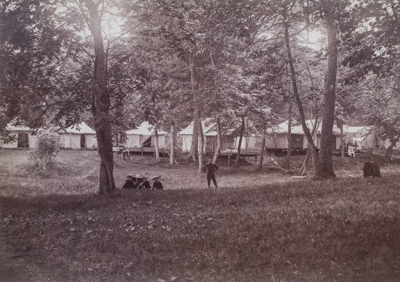 Visitors to camps like Montague & Porter’s Park (pictured here) stayed in platform tents.  Photo courtesy of Fontana Public Library