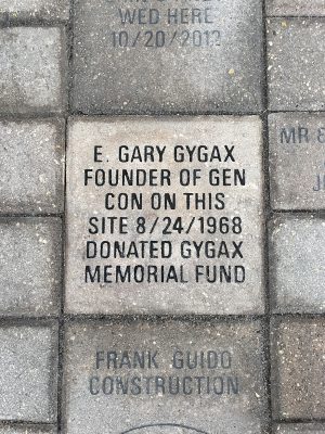 The Gen Con Founder’s stone in front of Horticultural Hall.  Photo by Lauren Harrigan