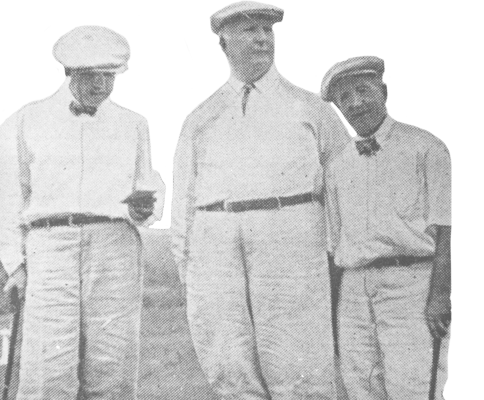 Founding members John Morelock (left) and A.M. Dick (right) with Robert Holt in a cutout from a 1926 photo.